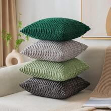 1pc Solid Cushion Cover Without Filler - Green - View 6