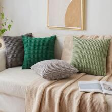 1pc Solid Cushion Cover Without Filler - Green - View 3