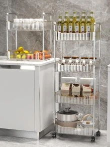 1pc Clear Storage Rack With Wheel - Clear - View 10