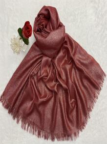 1 件奢华简约金/银线纯色长围巾头巾 - 紅色 - 查看 2