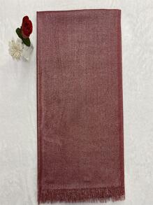 1 件奢华简约金/银线纯色长围巾头巾 - 紅色 - 查看 4