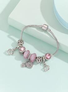 1入簡單多變的復古聖誕手鍊,優雅美人魚仿珍珠,華麗的玫瑰心形嵌入,粉色珠鍊銅手鍊,適用於diy - 彩色 - 查看 3