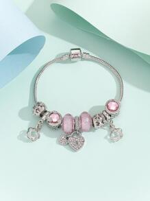 1入簡單多變的復古聖誕手鍊,優雅美人魚仿珍珠,華麗的玫瑰心形嵌入,粉色珠鍊銅手鍊,適用於diy - 彩色 - 查看 1