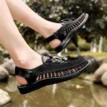 Dép thông thường thời trang dành cho nam, Dép ngoài trời thiết kế dây rút Slingback - màu đen - Xem 5