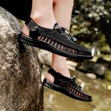 Dép thông thường thời trang dành cho nam, Dép ngoài trời thiết kế dây rút Slingback - màu đen - Xem 4