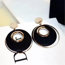 鏤空圓形耳墜 - 黑色 - 查看 2