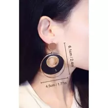 鏤空圓形耳墜 - 黑色 - 查看 3