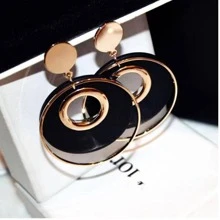 鏤空圓形耳墜 - 黑色 - 查看 4