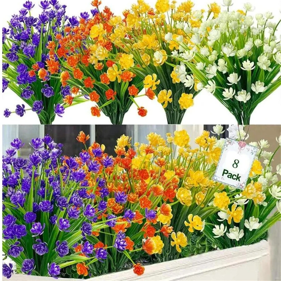 8入組/套塑料人造花花束，婚禮用現代人造花束，家居裝飾 - 紫色 - 查看 1