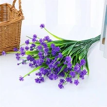 8入組/套塑料人造花花束，婚禮用現代人造花束，家居裝飾 - 紫色 - 查看 2