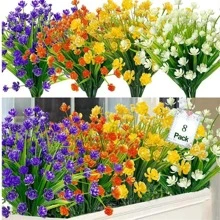 8入組/套塑料人造花花束，婚禮用現代人造花束，家居裝飾 - 紫色 - 查看 3