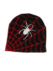 Spider Web Pattern Beanie - Black - View 2