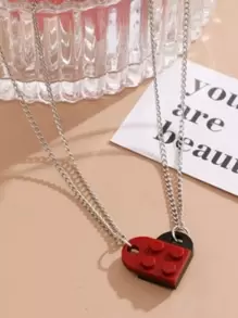 Par de collares corazón unión para parejas - Plateado - Ver 1