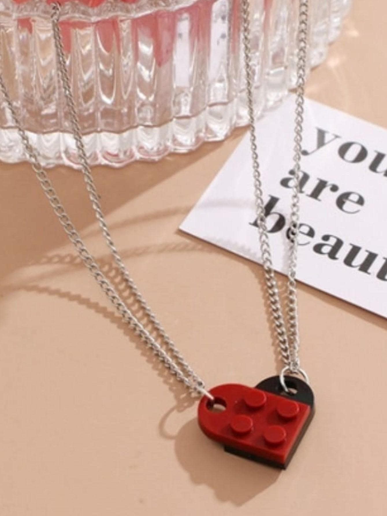 Par de collares corazón unión para parejas - Plateado - Ver 1