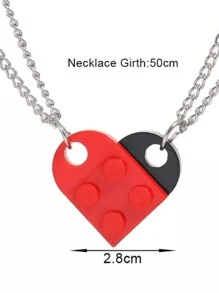 Par de collares corazón unión para parejas - Plateado - Ver 3