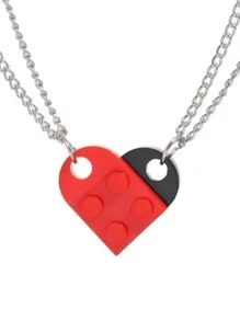 Par de collares corazón unión para parejas - Plateado - Ver 2