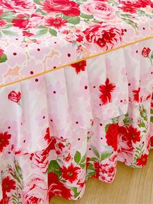 1 件亲肤、柔软、现代感双褶边加厚拉绒活力印花多色单/双人床罩和床裙套装 - 彩色 - 查看 5