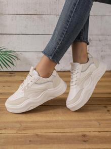 Phụ nữ có dây buộc phía trước Bản vá trang trí chi tiết đục lỗ Giày thể thao, giày thể thao ngoài trời Skate - Màu be - Xem 2