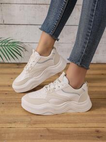 Phụ nữ có dây buộc phía trước Bản vá trang trí chi tiết đục lỗ Giày thể thao, giày thể thao ngoài trời Skate - Màu be - Xem 1