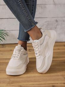 Phụ nữ có dây buộc phía trước Bản vá trang trí chi tiết đục lỗ Giày thể thao, giày thể thao ngoài trời Skate - Màu be - Xem 5