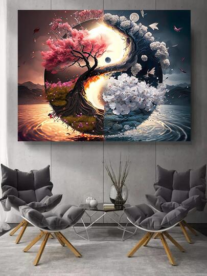 Cheio Quadrado 5D Pintura De Diamante Tai Chi Yin Yang Árvore Cenário Diamante Mosaico Ponto Cruz Bordado Passatempo Artesanato