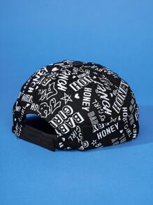 男士字母圖案地主帽 - 黑色 - 查看 4