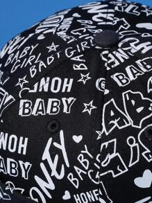 男士字母圖案地主帽 - 黑色 - 查看 3