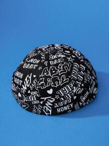 男士字母圖案地主帽 - 黑色 - 查看 2