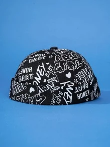 男士字母圖案地主帽 - 黑色 - 查看 1