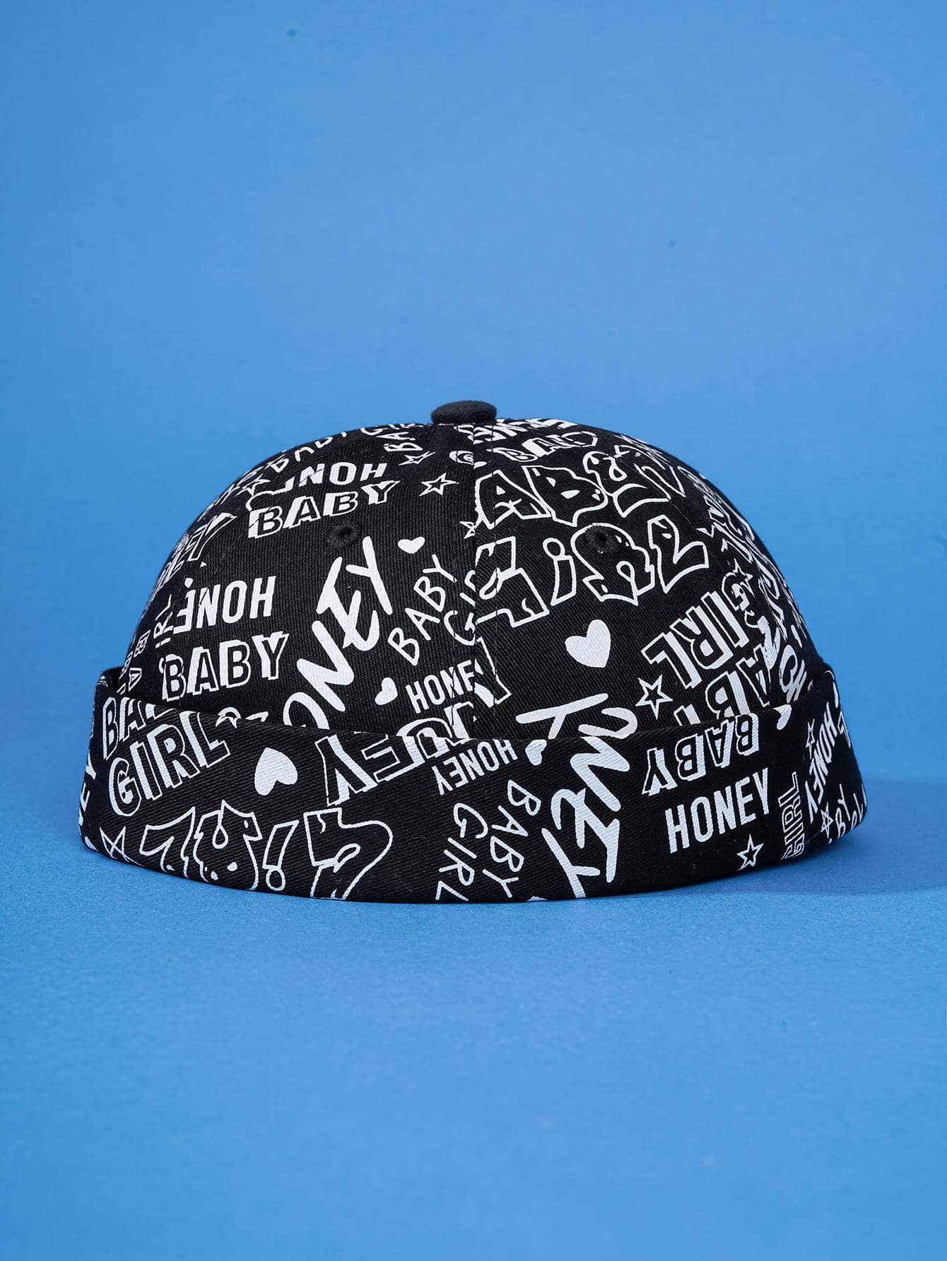 男士字母圖案地主帽 - 黑色 - 查看 1