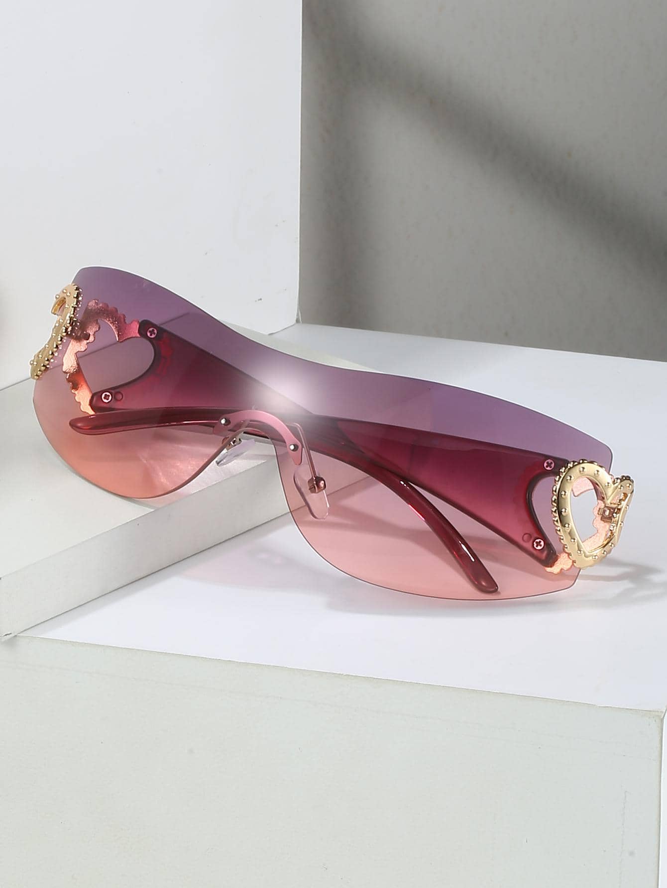 愛心裝飾無框圍裹式太陽眼鏡 - 彩色 - 查看 1