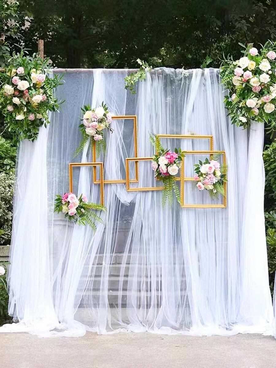 1pc Wedding Party Solid Mesh Banner, White Party Backdrop Decoration Cloth For Wedding - White - View 1