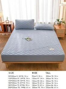 1 szt. Jednolity kolor pikowany pokrowiec na materac nawierzchniowy - Brudny niebieski - Zobacz 3