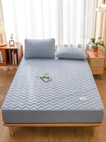 1 szt. Jednolity kolor pikowany pokrowiec na materac nawierzchniowy - Brudny niebieski - Zobacz 2