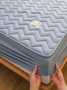 1 szt. Jednolity kolor pikowany pokrowiec na materac nawierzchniowy - Brudny niebieski - Zobacz 4