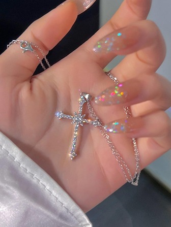 水鑽十字架吊飾項鍊