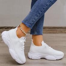 女士前繫帶透氣運動白色網紗老爹鞋