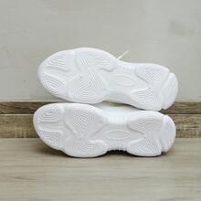 女士前繫帶透氣運動白色網紗老爹鞋