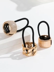 3个装水钻装饰发圈街头马尾发圈发绳橡皮筋发圈发绳弹力发圈，金色头饰，发圈发饰发饰头饰弹力带 - 金色 - 查看 1