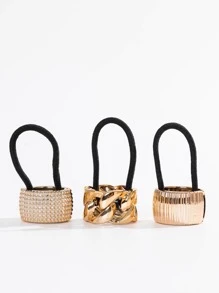 3个装水钻装饰发圈街头马尾发圈发绳橡皮筋发圈发绳弹力发圈，金色头饰，发圈发饰发饰头饰弹力带 - 金色 - 查看 2