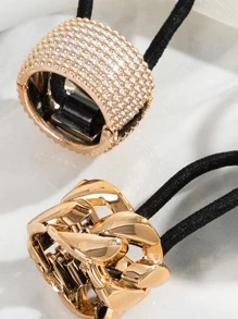 3个装水钻装饰发圈街头马尾发圈发绳橡皮筋发圈发绳弹力发圈，金色头饰，发圈发饰发饰头饰弹力带 - 金色 - 查看 3