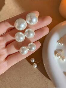 人造珍珠裝飾耳環 - 銀色 - 查看 5