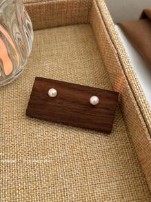 人造珍珠裝飾耳環 - 銀色 - 查看 4