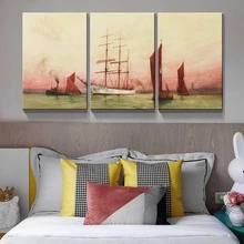 3 Panel Canvas Wall Art Prints - Big Sail Boat on Ocean Landscape Painting|Modern Nordic Simplicity Wall Decor/Home Decoration & Ready to Hang - 藝術品-01 - 查看 3