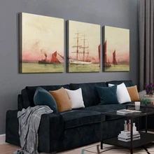 3 Panel Canvas Wall Art Prints - Big Sail Boat on Ocean Landscape Painting|Modern Nordic Simplicity Wall Decor/Home Decoration & Ready to Hang - 藝術品-01 - 查看 2