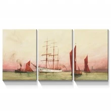 3 Panel Canvas Wall Art Prints - Big Sail Boat on Ocean Landscape Painting|Modern Nordic Simplicity Wall Decor/Home Decoration & Ready to Hang - 藝術品-01 - 查看 4