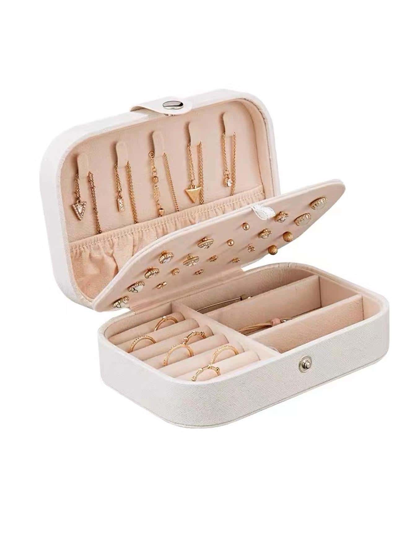 Scatola per gioielli in pelle PU con spezie alle erbe su grafite, da viaggio, per donne, organizza anelli, orecchini e collane, colore: bianco