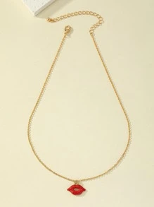 唇部吊墜項鏈 - 彩色 - 查看 2