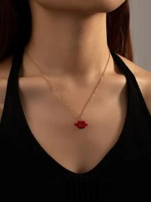 唇部吊墜項鏈 - 彩色 - 查看 1