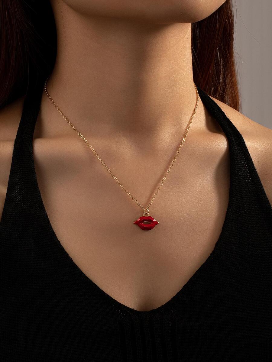唇部吊墜項鏈 - 彩色 - 查看 1